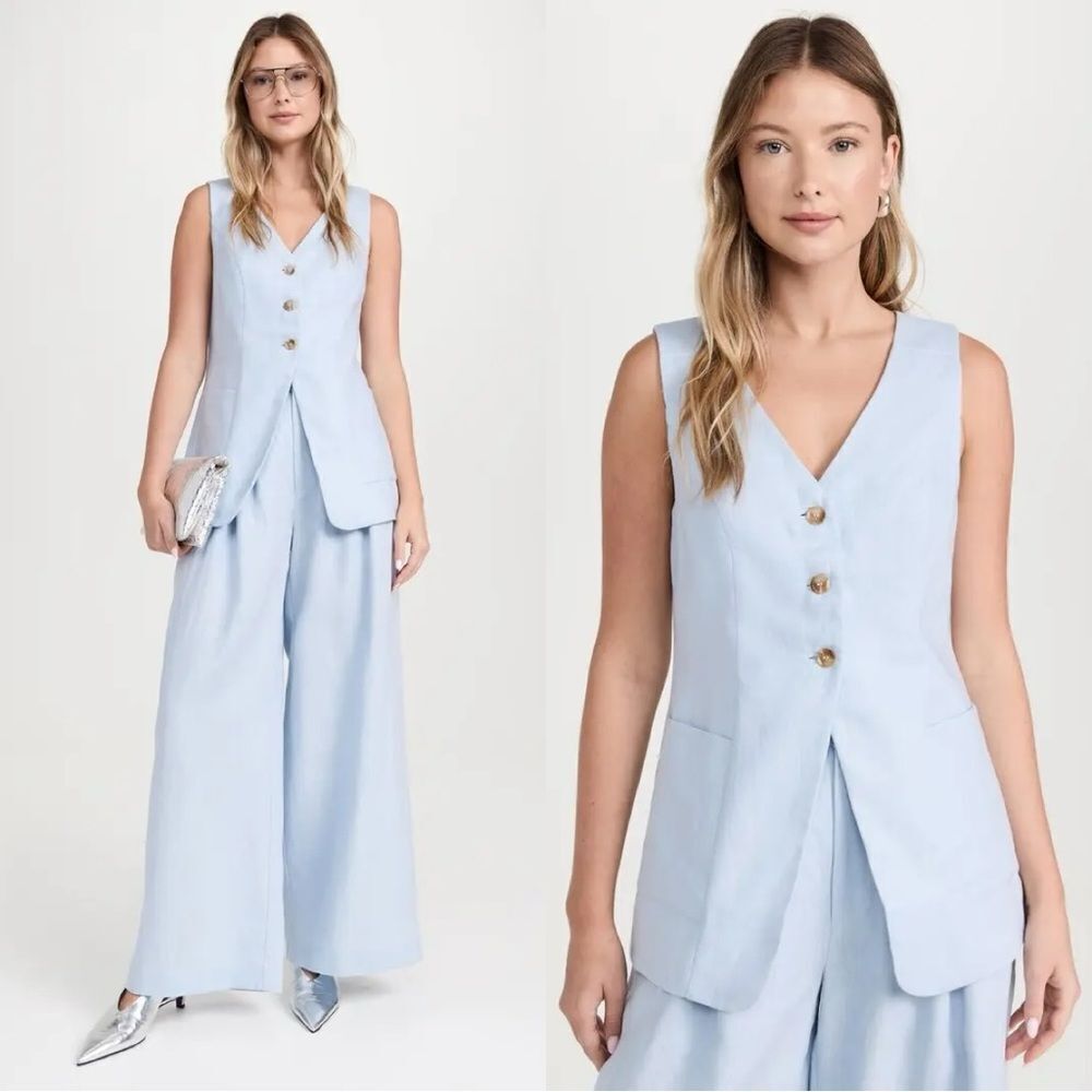 NEW POSSE Lorenzo Linen Vest in Silver blue